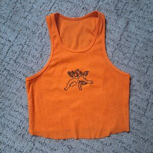 Embroidered Angels Crop Tank Top